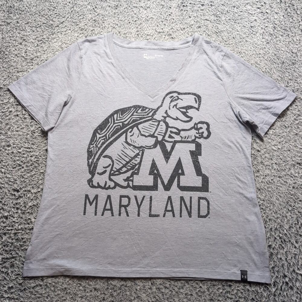 Maryland Terrapins Shirt Women Extra Large Gray V Neck Graphic Logo Casual Tee